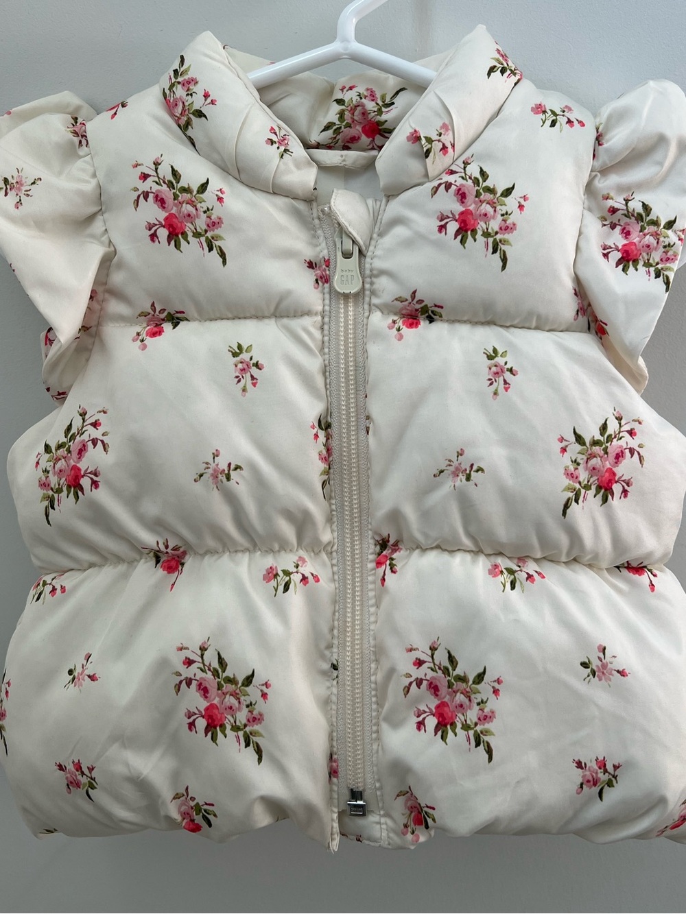 GAP Baby Cream Floral-Accent Puffer Vest